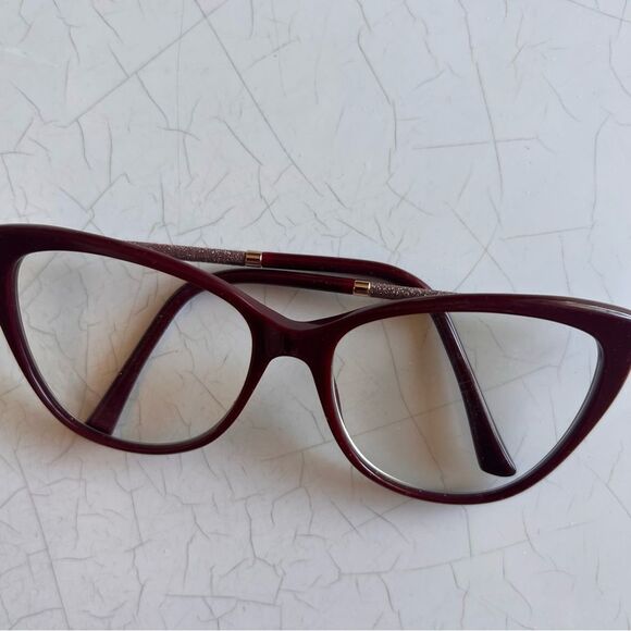 Jimmy Choo burgundy cat eye glitter on sides it has a prescription - Picture 6 of 6